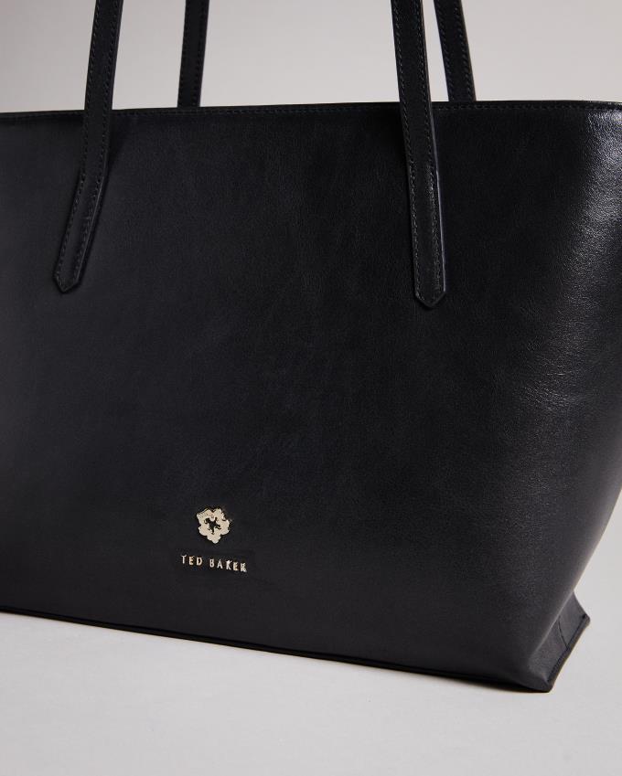 Sac en Cuir Ted Baker Leather Shopper With Logo Hardware Noir Femme | GBB-32491741